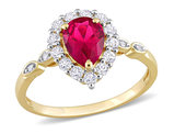 2.38 Carat (ctw) Lab-Created Ruby Pear Engagement Ring with White Topaz in 10K Yellow Gold